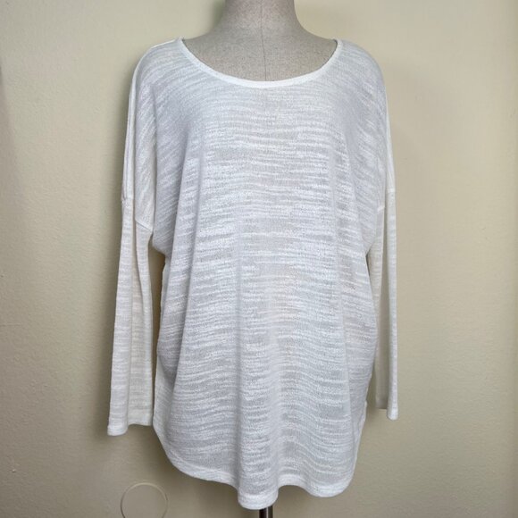 OLIVE & OAK Lightweight Cream Semi-Sheer 3/4 Sleeve Scoop Neck Top Size Large - Picture 3 of 10